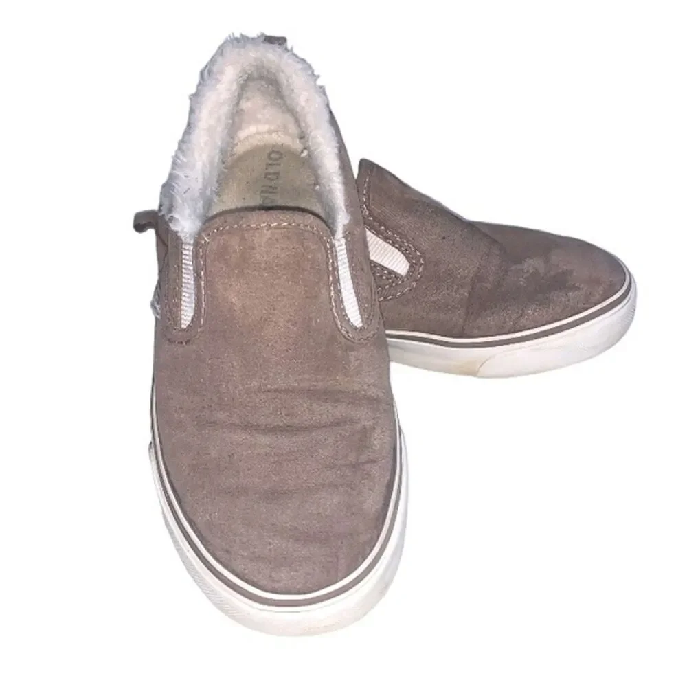 Preppy Slip On Suede Look Sherpa Lined Kids Shoe Sneaker Girls Size 12 Winter